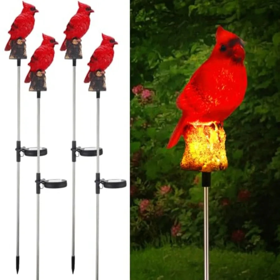 Solar Powered Cardinal Garden Stake Light Outdoor Pathway Decor