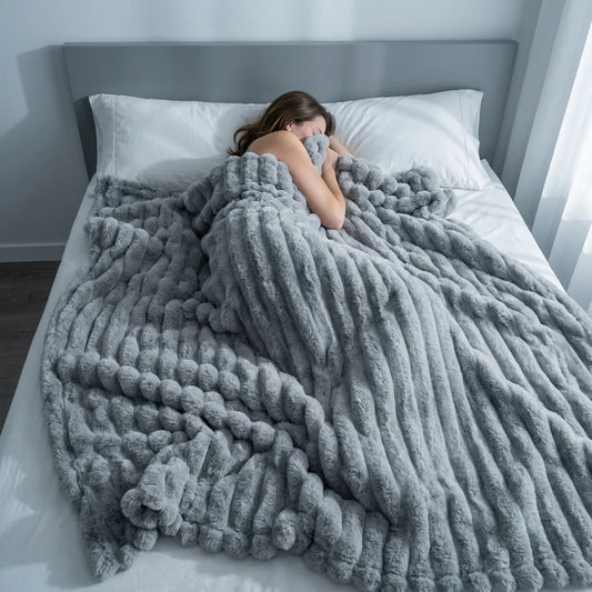 Cozy Striped Velour Blanket Ultra Soft Plush Throw Machine Washable