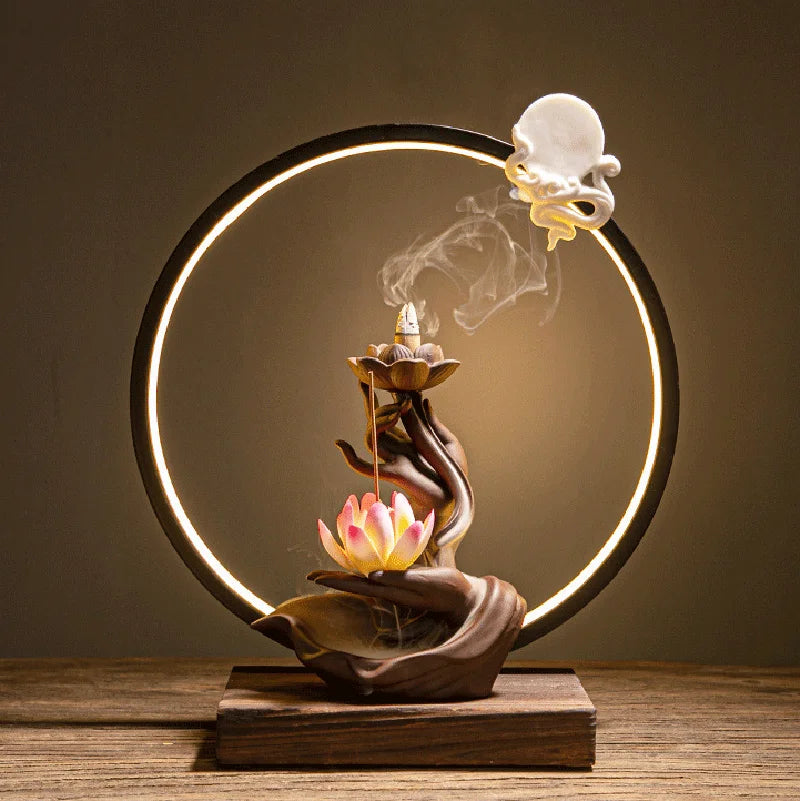Buddha's Hand Lotus LED Reflux Incense Burner Stand USB
