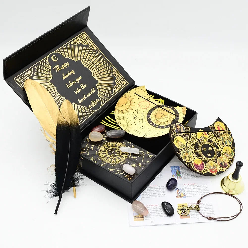 Gold Foil Tarot Card Deck Gift Box Sun Feather Design