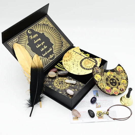 Gold Foil Tarot Card Deck Gift Box Sun Feather Design