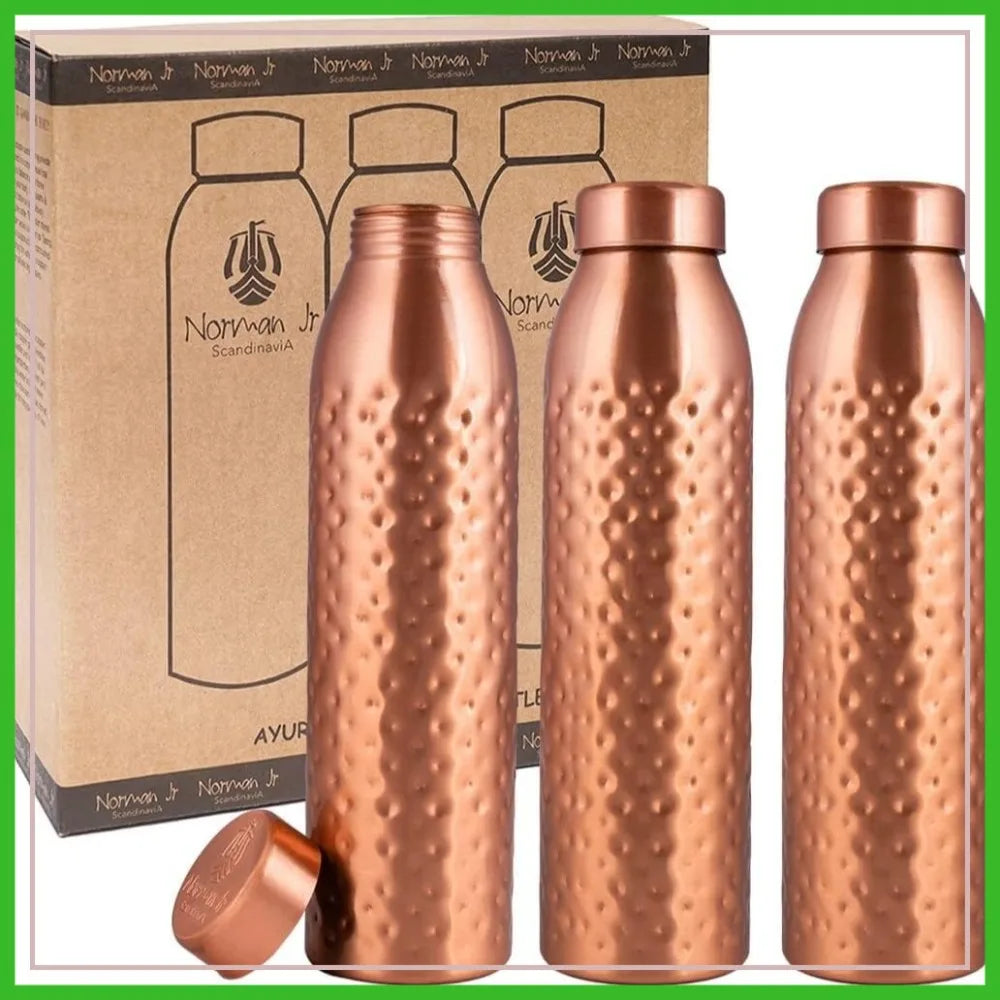 Hammered Copper Water Bottle Pure Copper Ayurvedic Vessel Set
