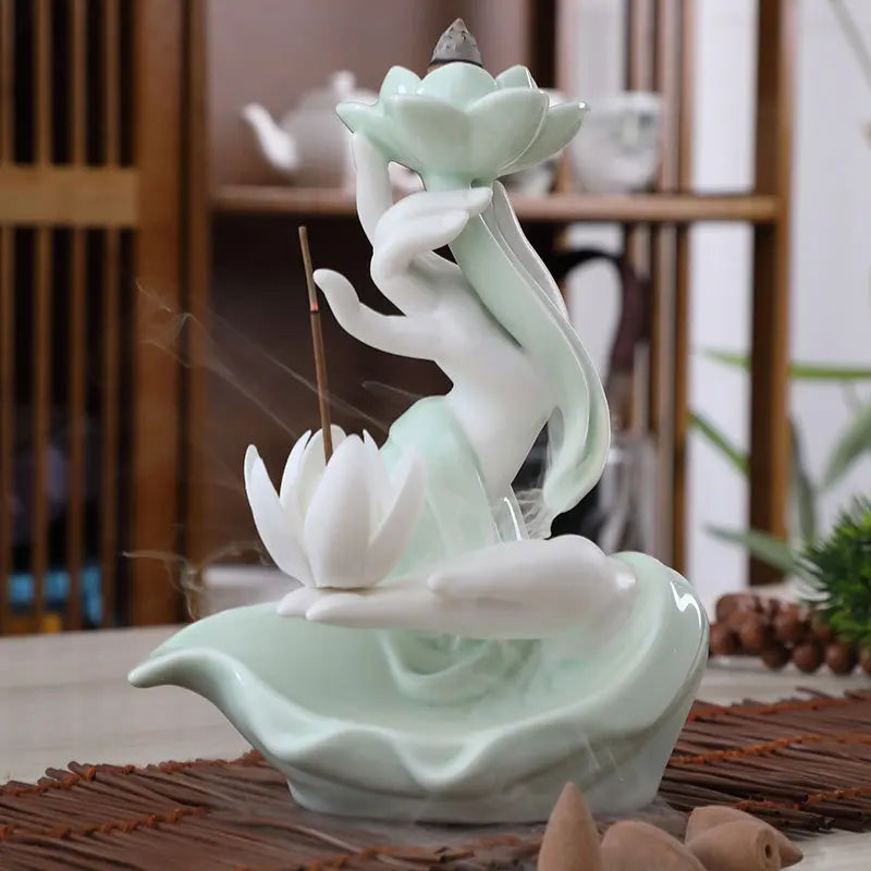 Buddha's Hand Lotus LED Reflux Incense Burner Stand USB