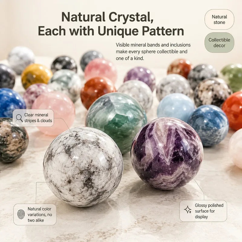Natural Crystal Ball Mineral Stone Home Office Decoration Collectible Gift