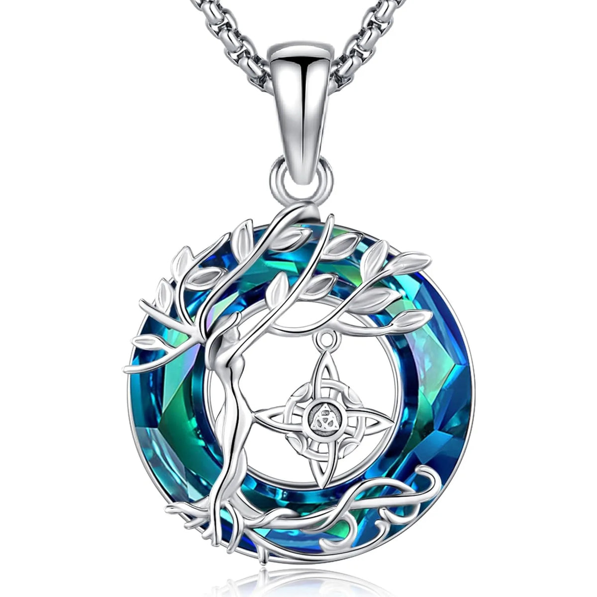 Drinsper Tree Of Life Witch Knot Sterling Silver Crystal Necklace