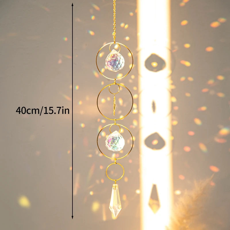 Crystal Moon Star Suncatcher Wind Chime Pendant For Outdoor Garden