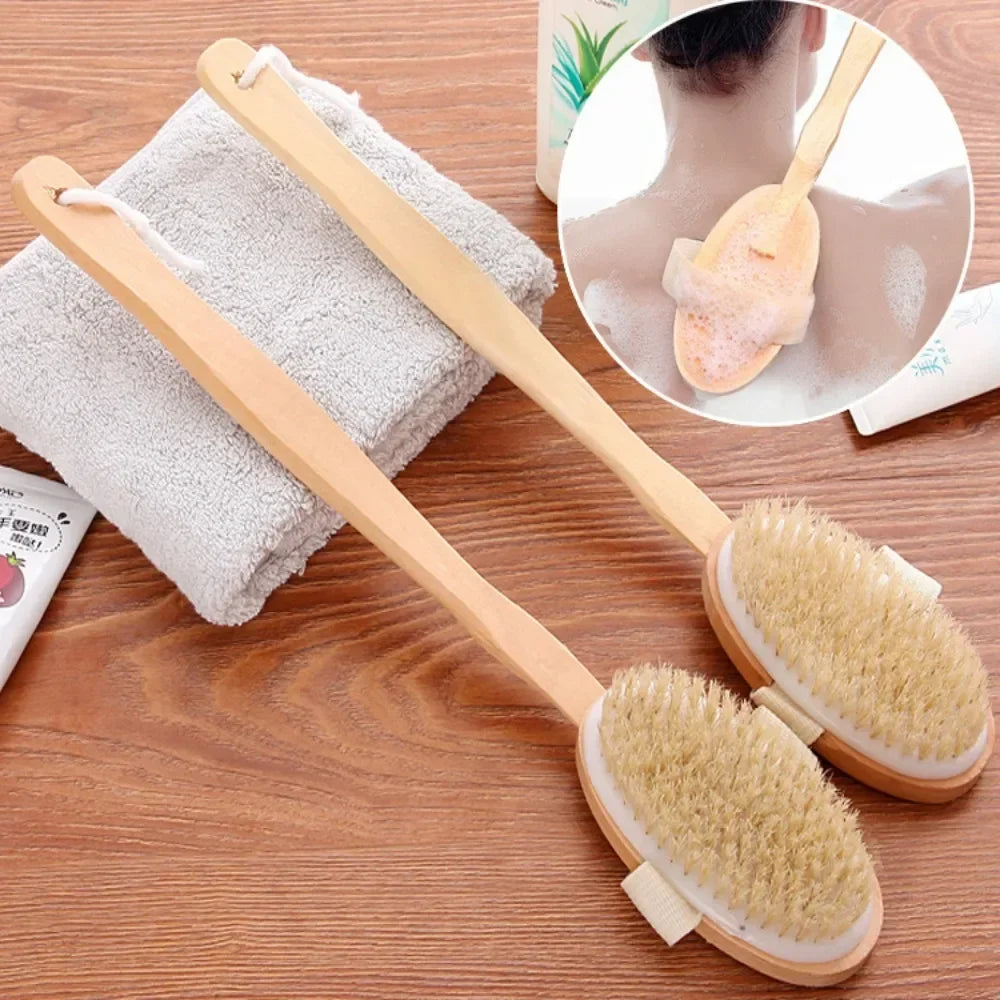 Wooden Detachable Long Handle Bath Brush For Back Scrub