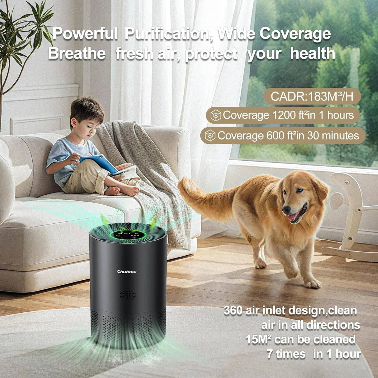 Chuboor H13 True HEPA Air Purifier for Home Bedroom Office