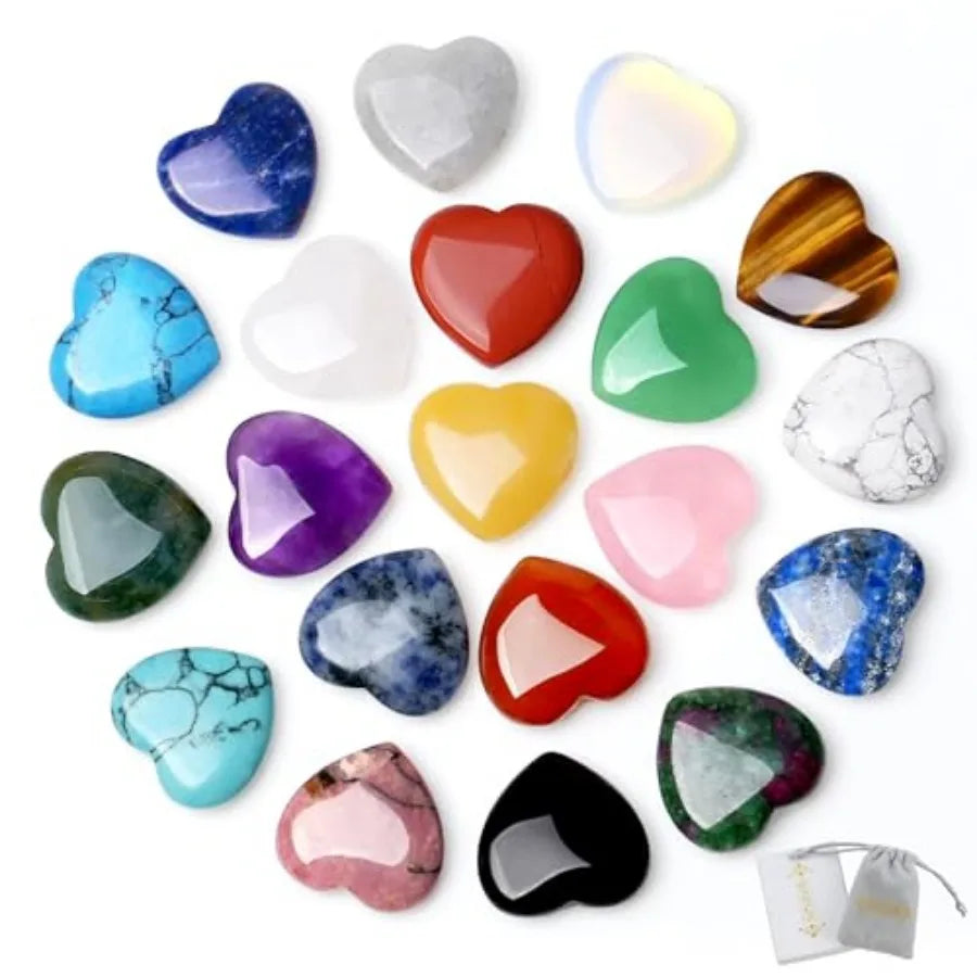 Rose Quartz Heart Crystals Natural Healing Stones Pocket Gems