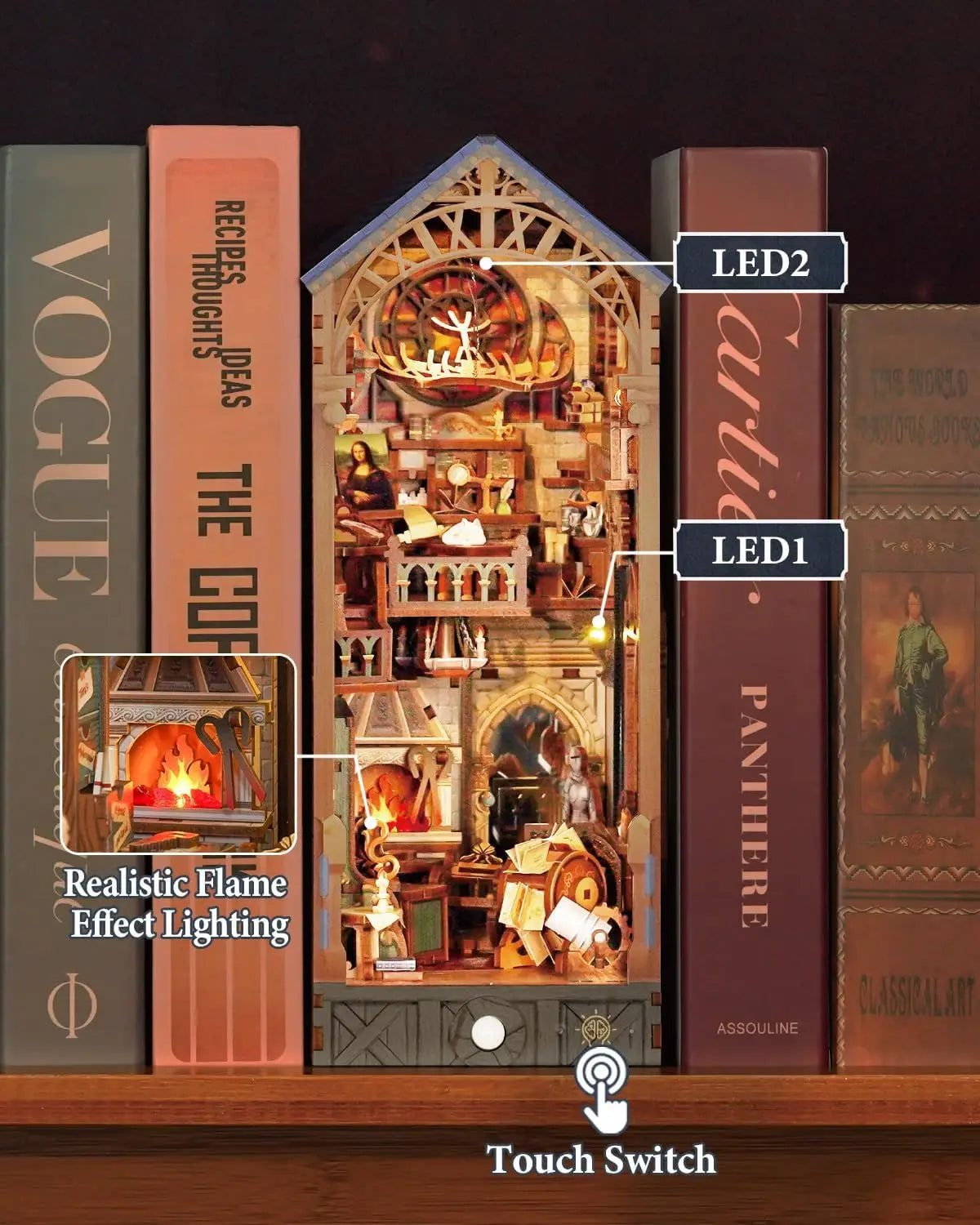 Shxi DIY Book Nook Wooden Miniature Dollhouse Shelf Insert