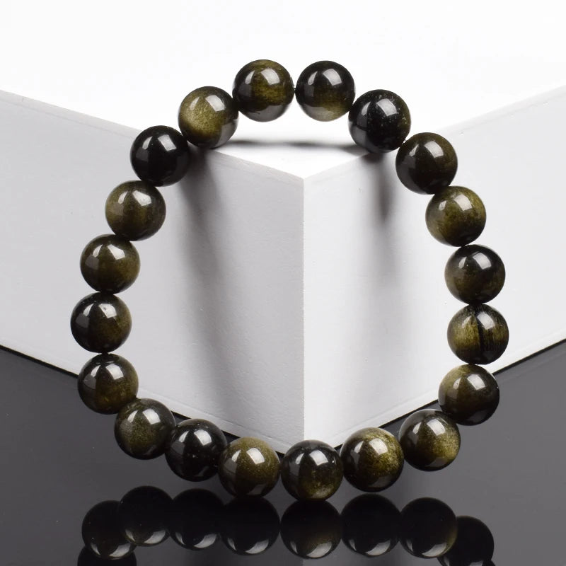 QLDDDstar Natural Golden Obsidian Stone Beaded Bracelet For Men And Women
