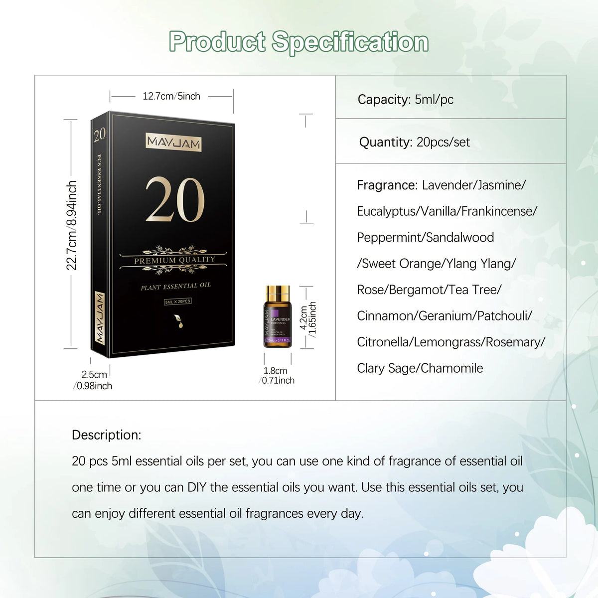Mayjam Pure Essential Oils Set Natural Aromatherapy Blend
