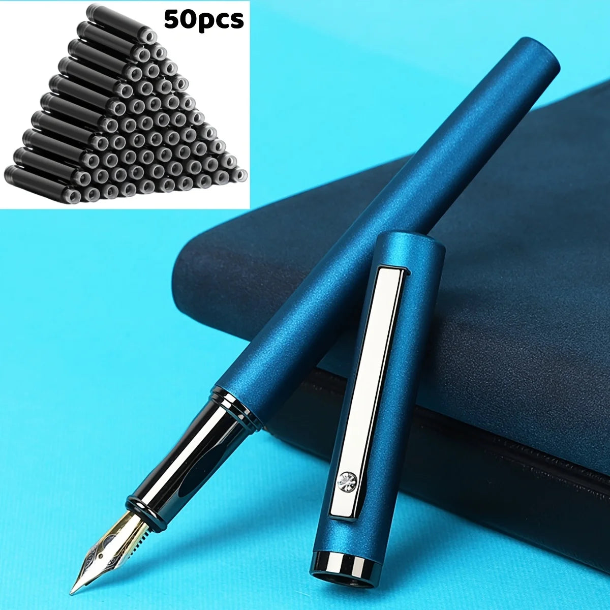 Fountain Pen With 50 Ink Cartridges 0.5mm Fine Nib