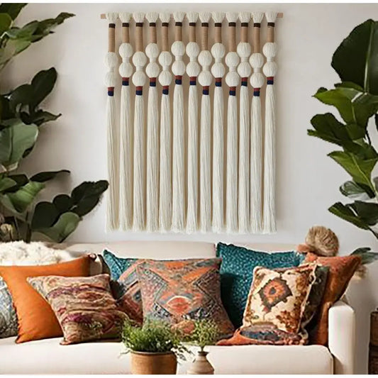 Macrame Wall Hanging Boho Art Handmade Spherical Knot Fringe Tassels