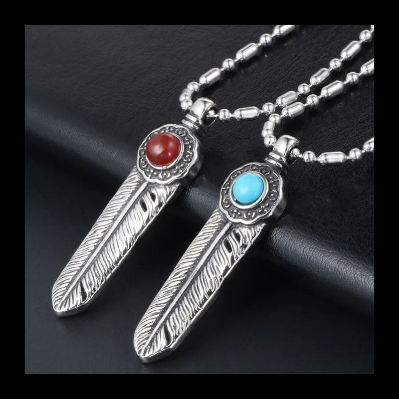 Vintage Jewelry Gothic Style, Cross Feather Round Necklace, Cast Titanium Steel Necklace SP192