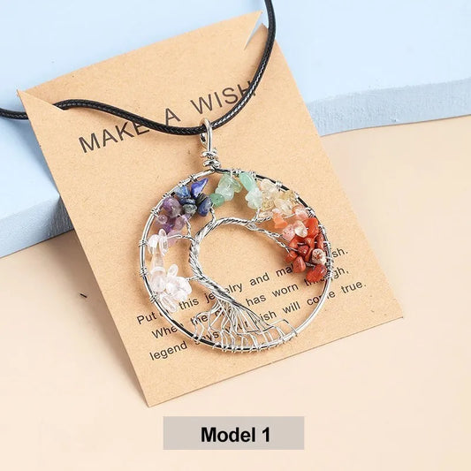 Natural Stone 7 Chakra Tree Of Life Necklace
