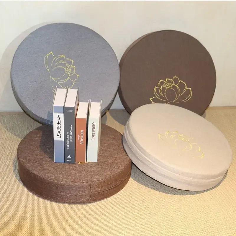 Meditation Linen Cushion Lotus Texture Backrest Pillow