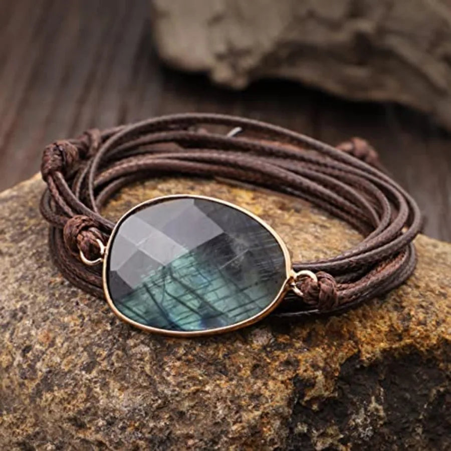 Boho Handmade Natural Stone Crystal Leather Bead Wrap Bracelets Collection