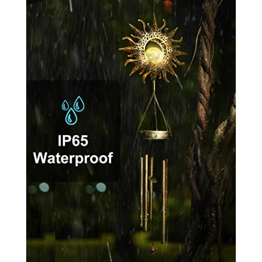 Solar Wind Chimes LED Crackle Glass Outdoor Garden Bells