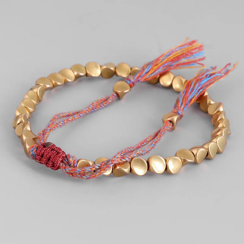 Handmade Tibetan Buddhist Rope Bracelet With Copper Beads Unisex