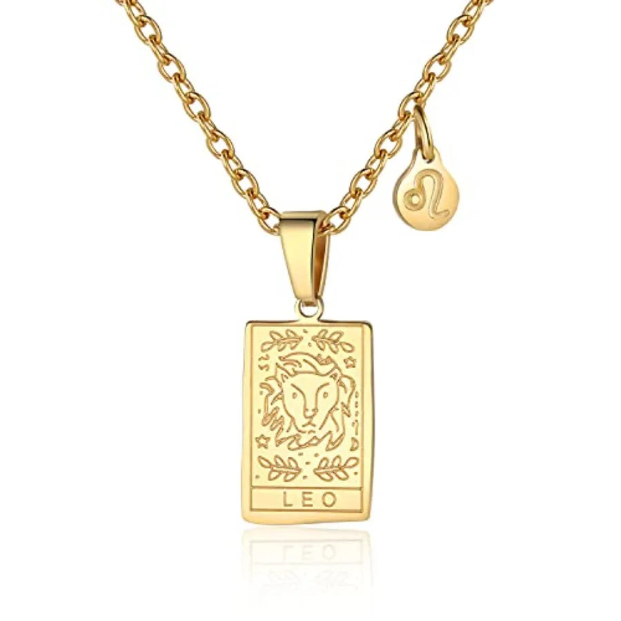 Zodiac Sign Necklace for Women Constellation Tarot Pendant Stainless Steel