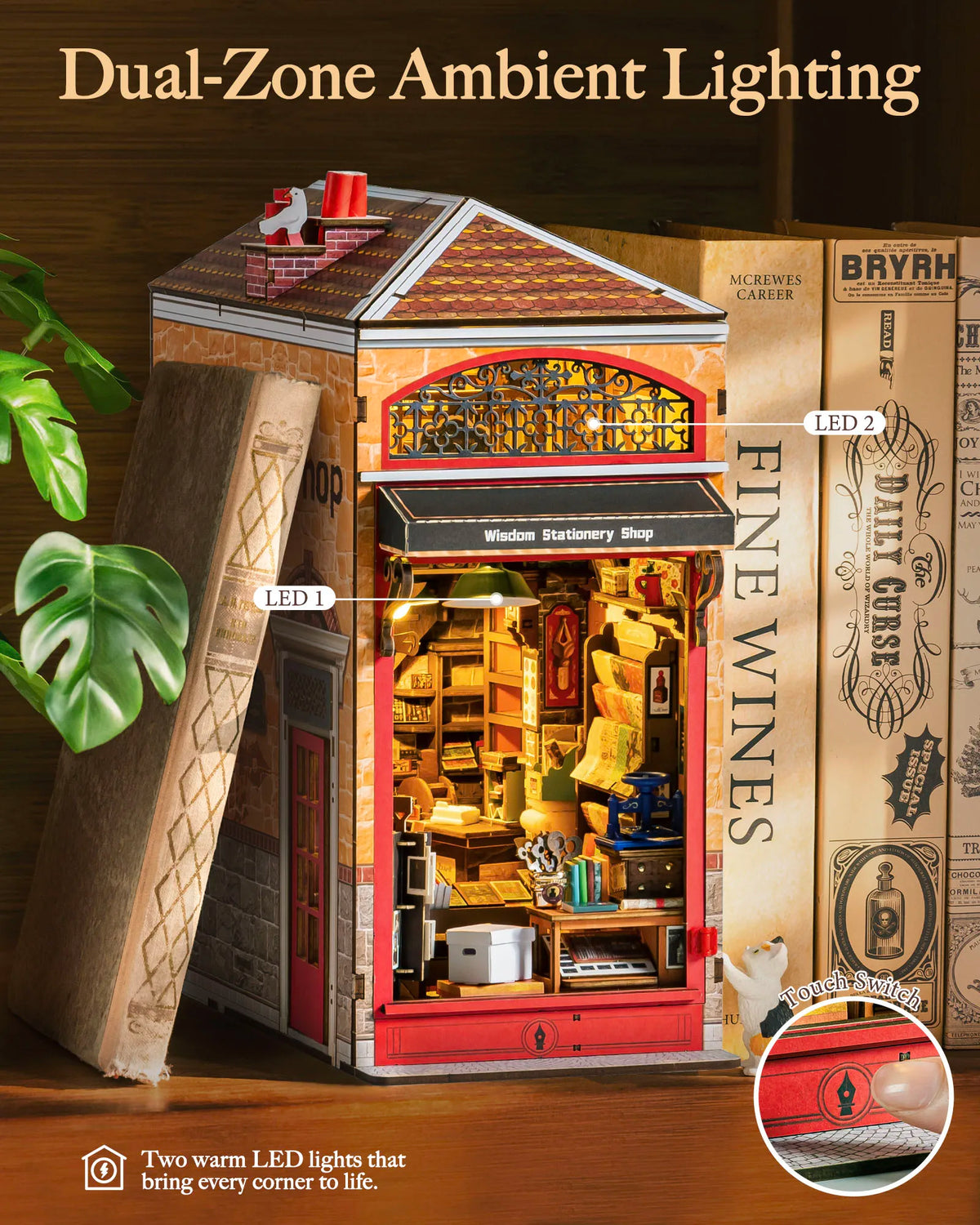 Rolife Wooden Book Nook DIY Kit LED Light Miniature Model