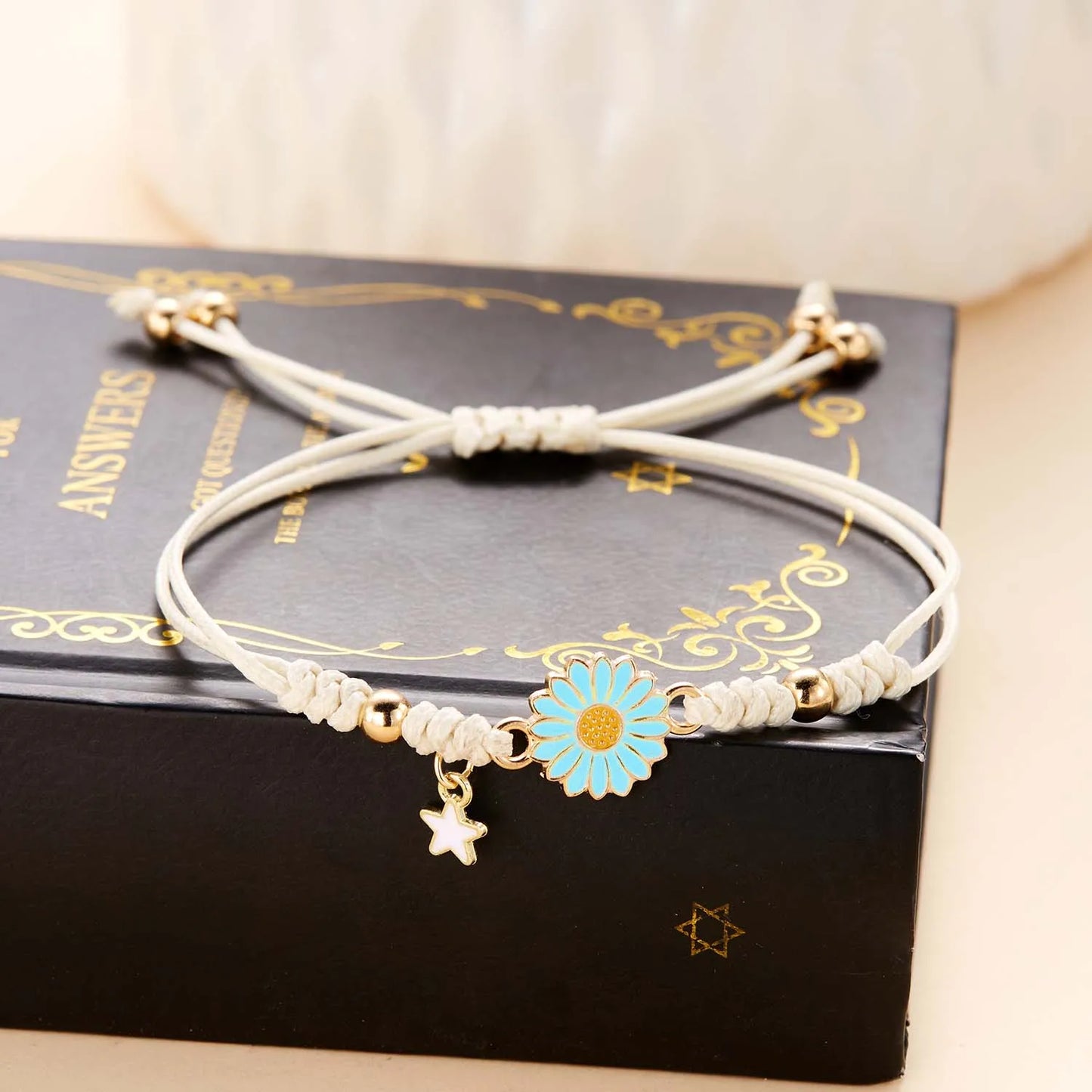 Handmade Braided Sunflower Charm Rope Bracelet Women Adjustable Daisy Gift