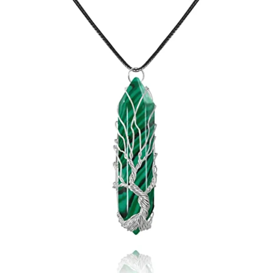 Tree Of Life Healing Crystal Necklace Wire Wrapped Quartz Pendant