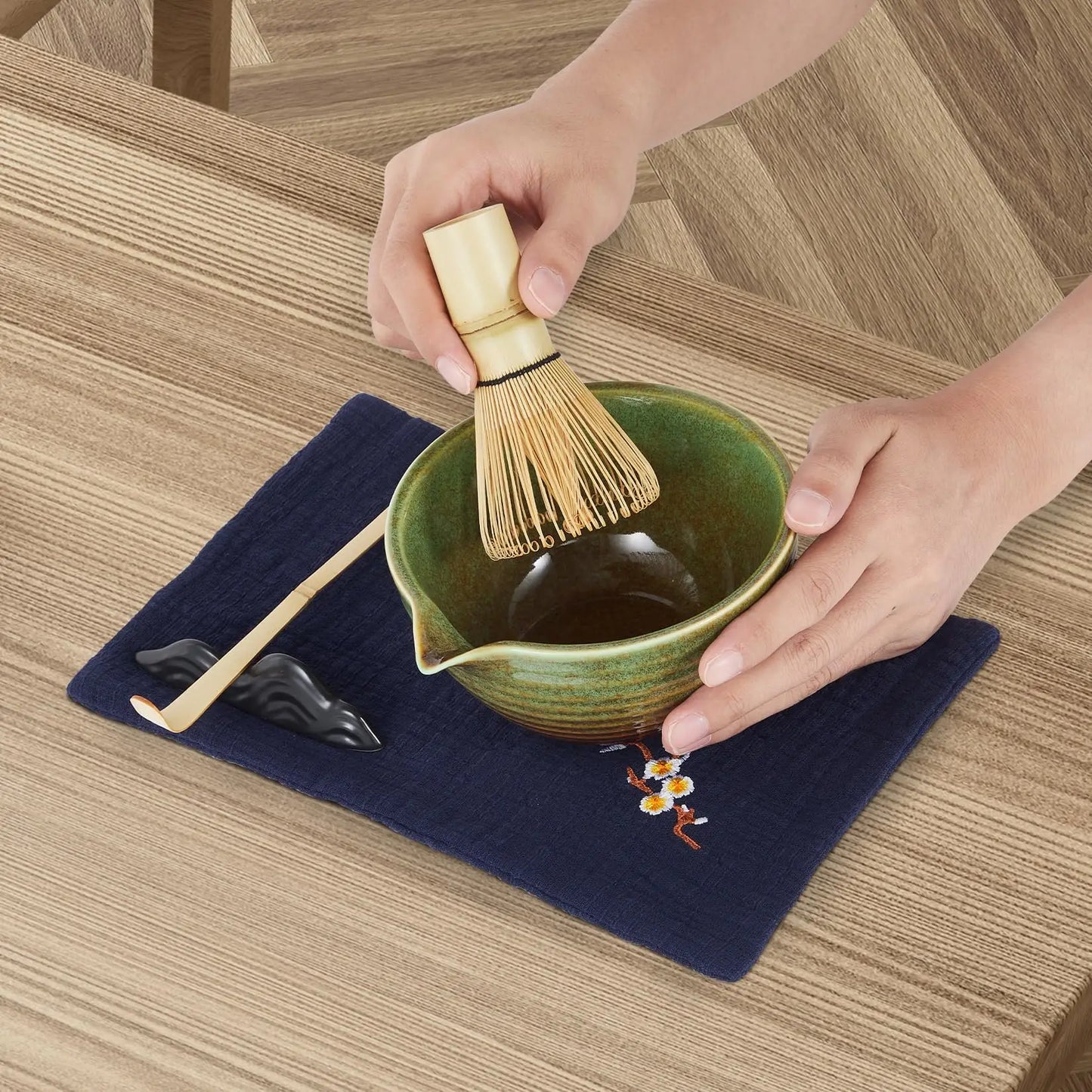 HiMISS 7 Piece Matcha Whisk Set With Ceramic Bowl Accessories