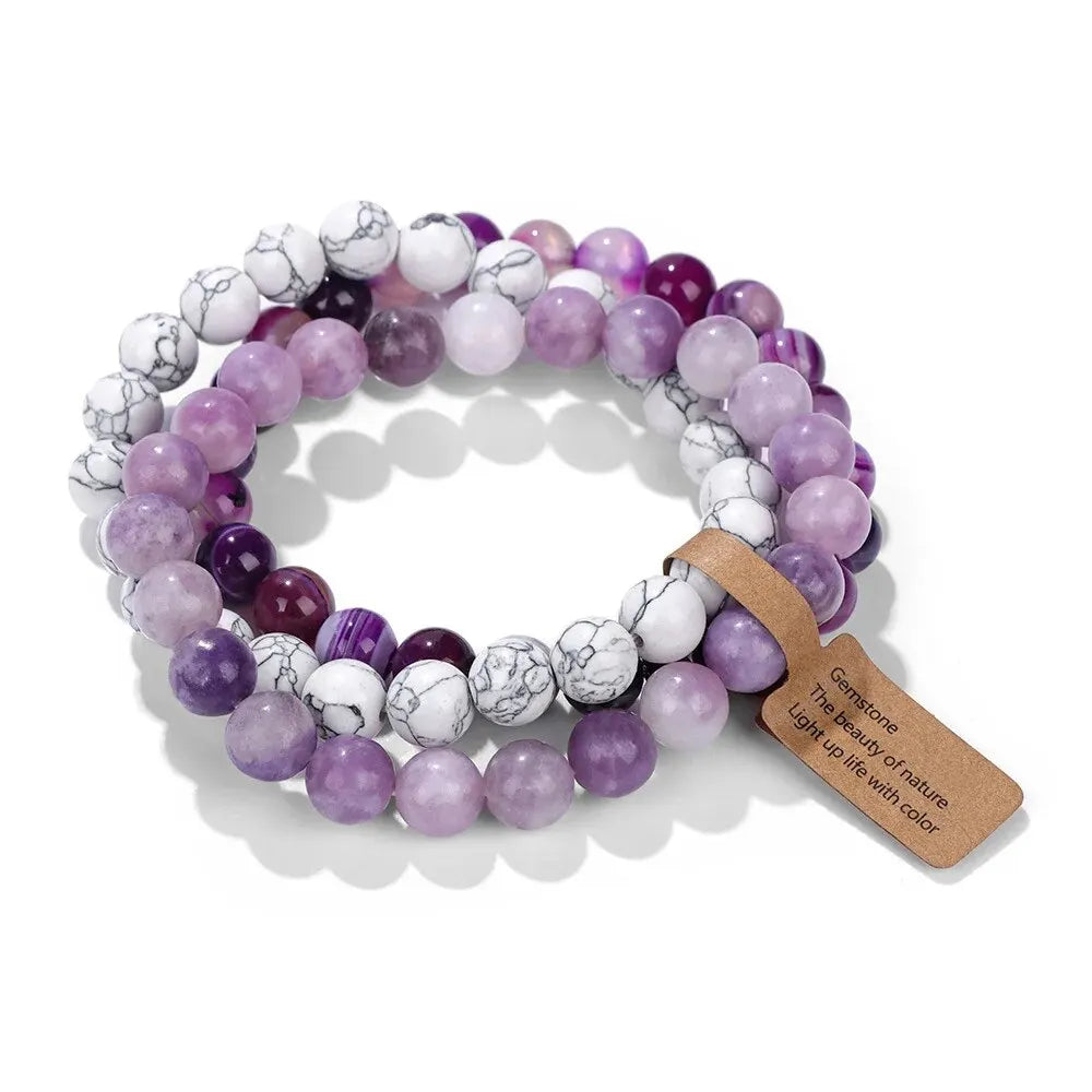Natural Stone Crystal Bead Amethyst Multi Layered Elastic Bracelet