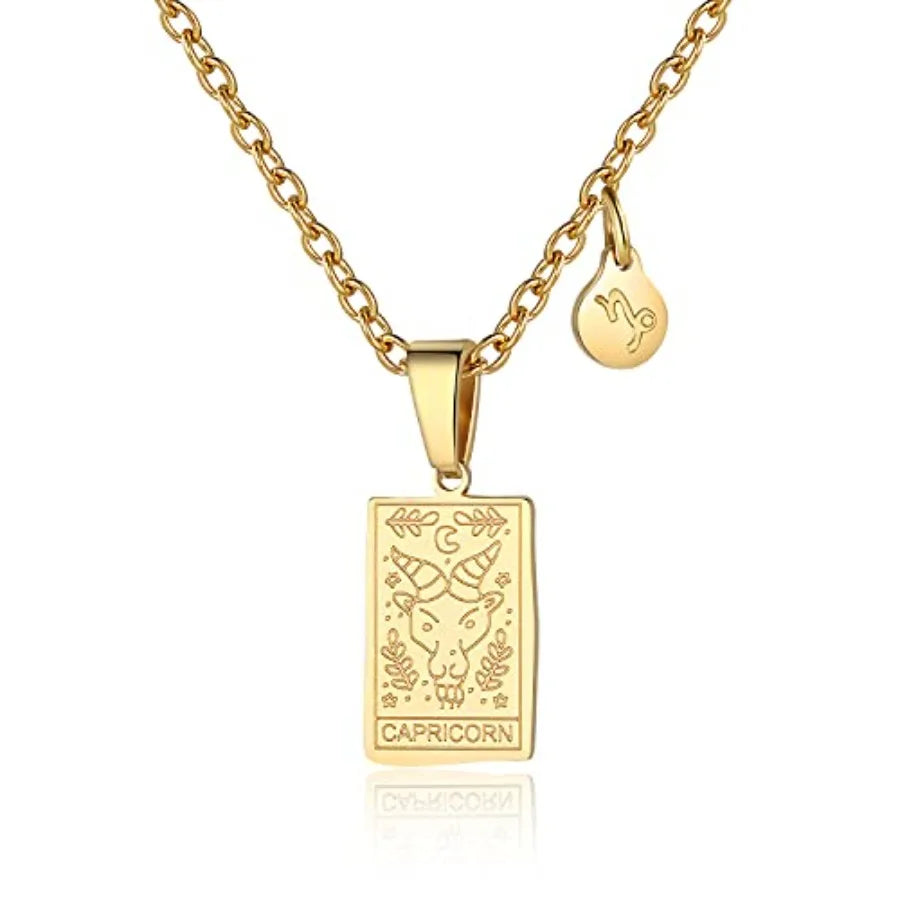 Zodiac Sign Necklace for Women Constellation Tarot Pendant Stainless Steel
