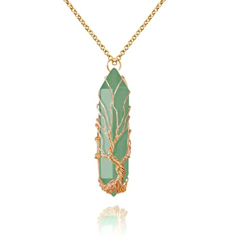 Tree Of Life Healing Crystal Necklace Wire Wrapped Quartz Pendant