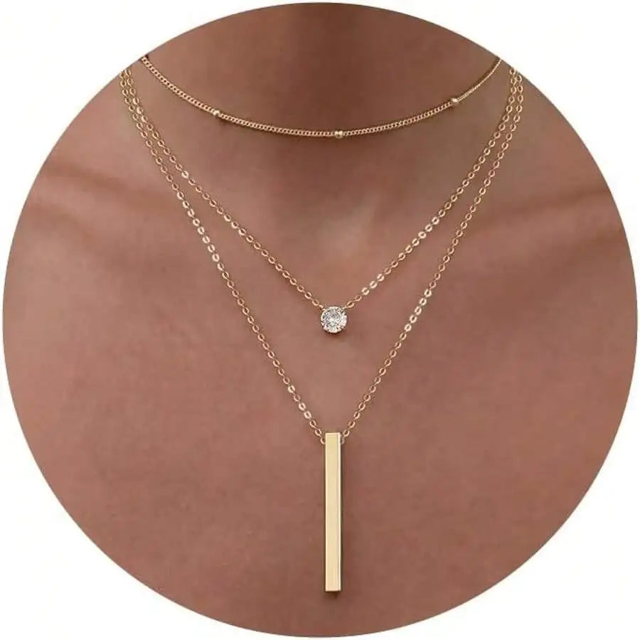 Layered CZ Pendant Necklace With Star And Crystal Charms