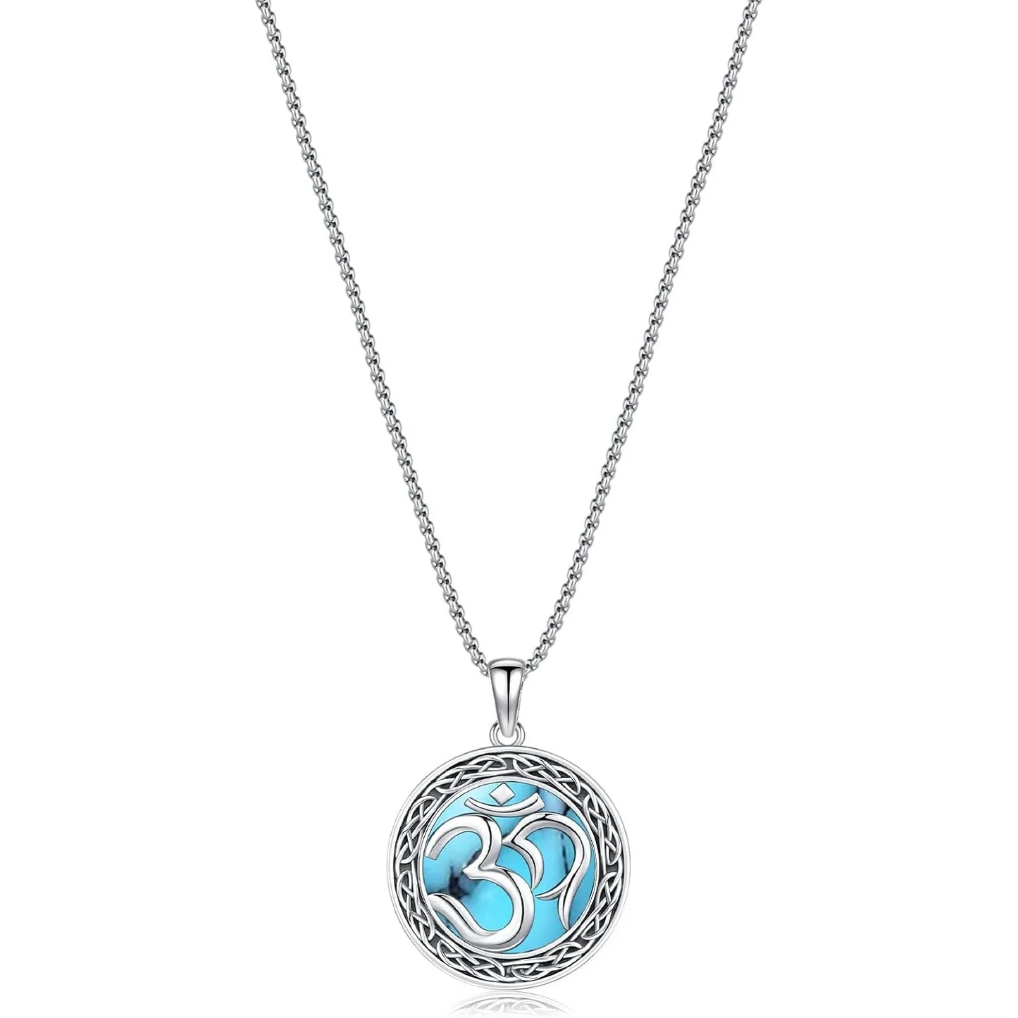DRINSPER Om Pendant Necklace 925 Sterling Silver Turquoise Amulet Pentagram