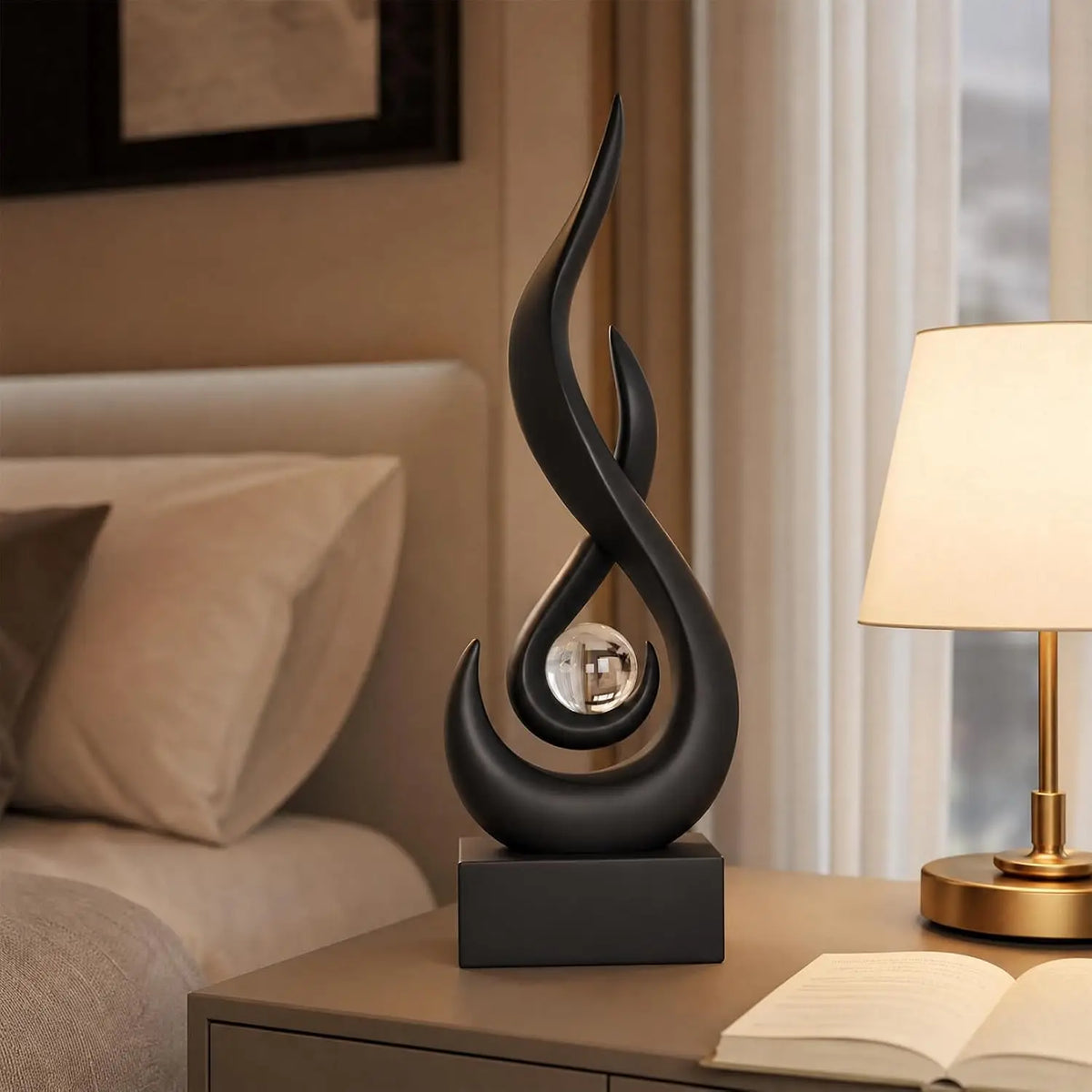 Modern Abstract Golden Flame Decor Figurine Home Ornament Sculpture