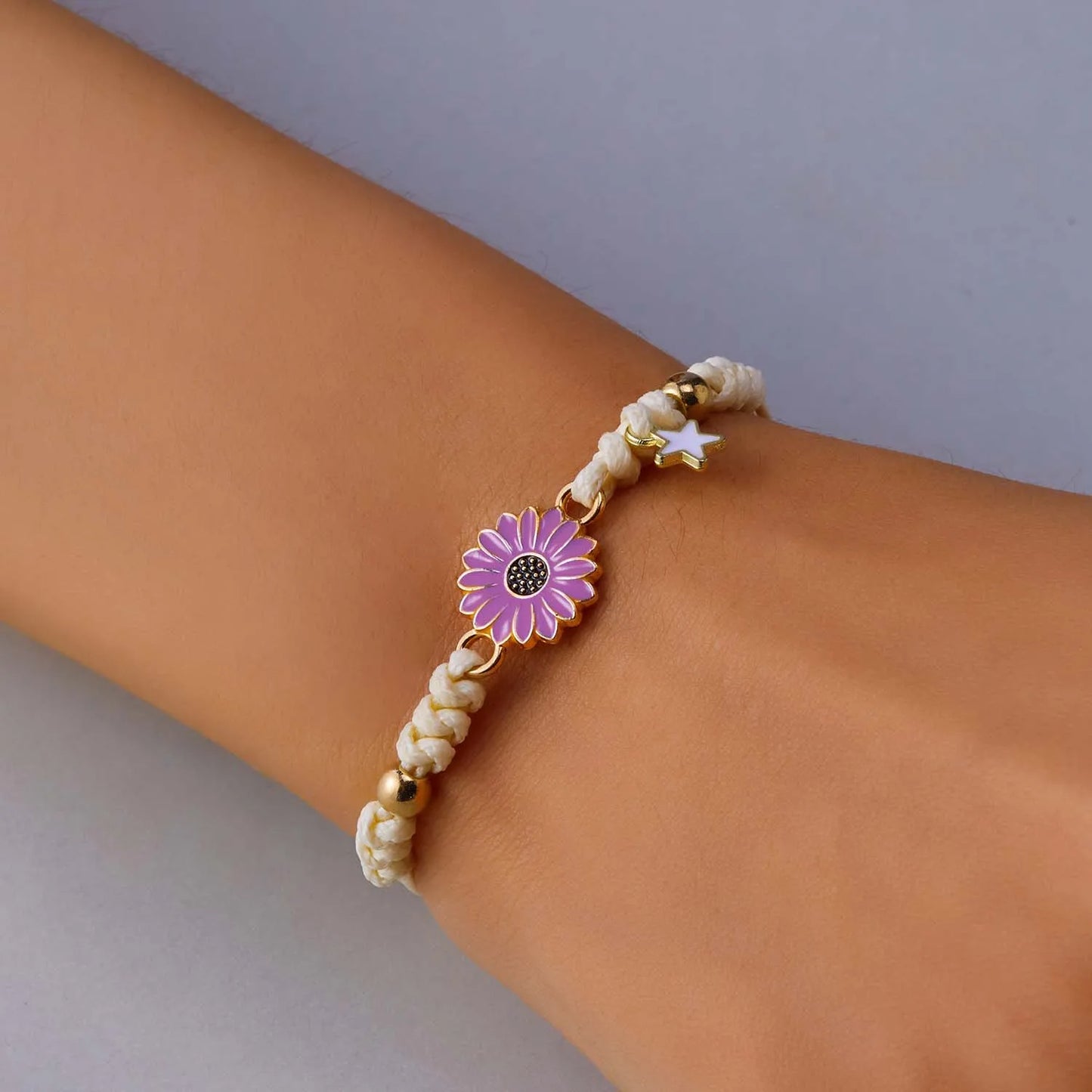 Handmade Braided Sunflower Charm Rope Bracelet Women Adjustable Daisy Gift