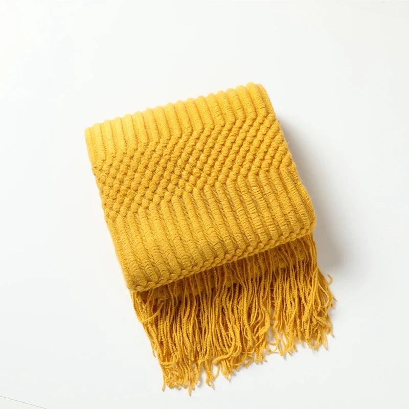 Knit Throw Blanket With Tassels All Acrylic Vintage Farmhouse
