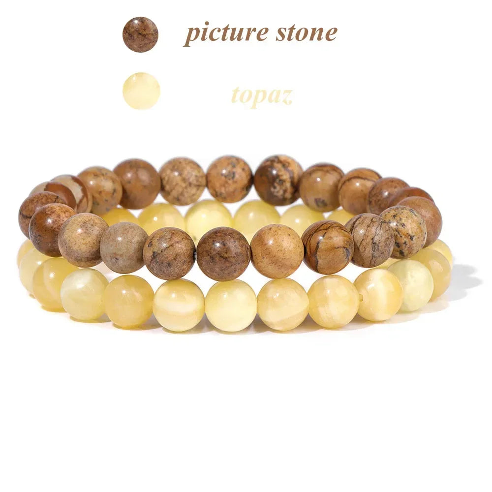GolbalJew 2-Piece Natural Stone Bead Bracelet Set Unisex Fashion Gift
