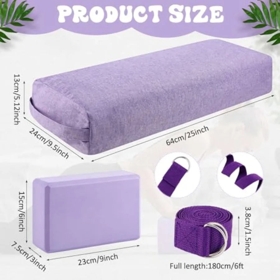 Yoga Bolster Pillow Blocks With Strap Set For Restorative Meditation