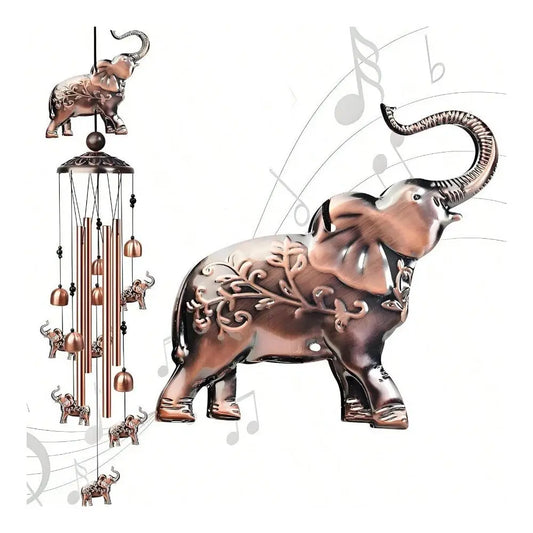 Elephant Wind Chime Handmade Metal Garden Decor With Bass Tones