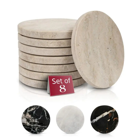 Travertine Stone Coasters Set Of 8 Absorbent Felt Backing