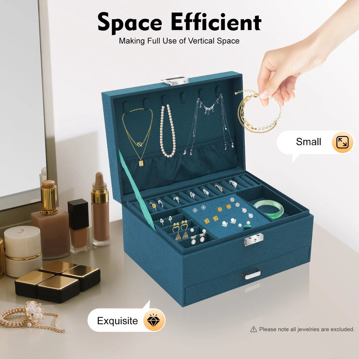 Three Tier Jewelry Box Organizer With Ring And Earring Storage