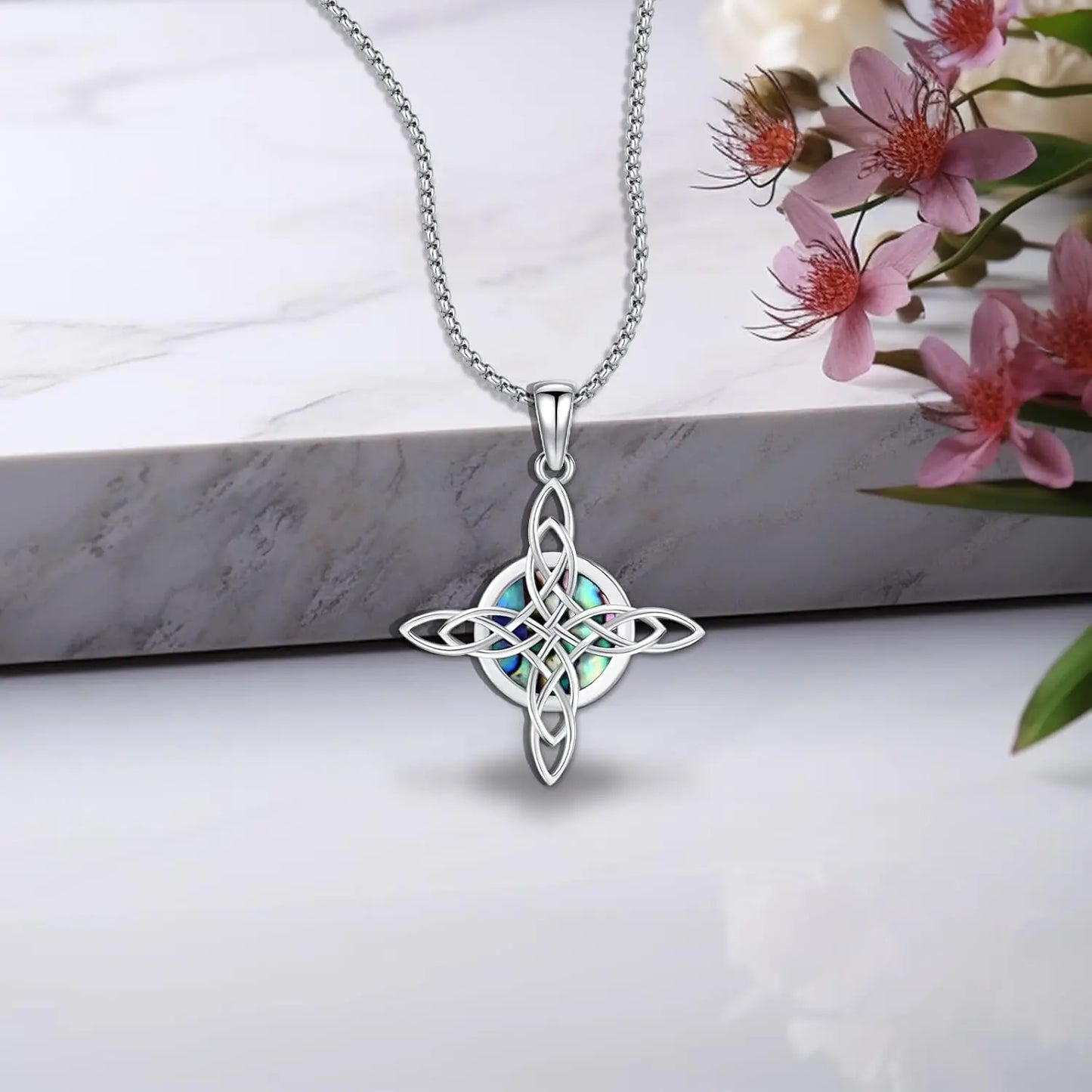 DRINSPER Celtic Knot Cross Necklace 925 Sterling Silver Pendant