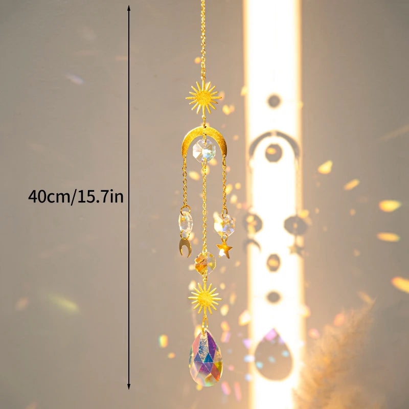Crystal Moon Star Suncatcher Wind Chime Pendant For Outdoor Garden