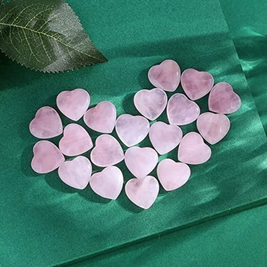 Rose Quartz Heart Crystals Natural Healing Stones Pocket Gems