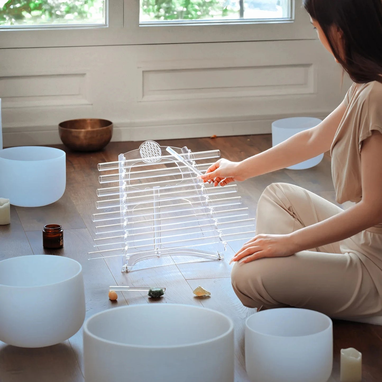 CVNC 432Hz Clear Quartz Crystal Singing Harp 8 Tubes