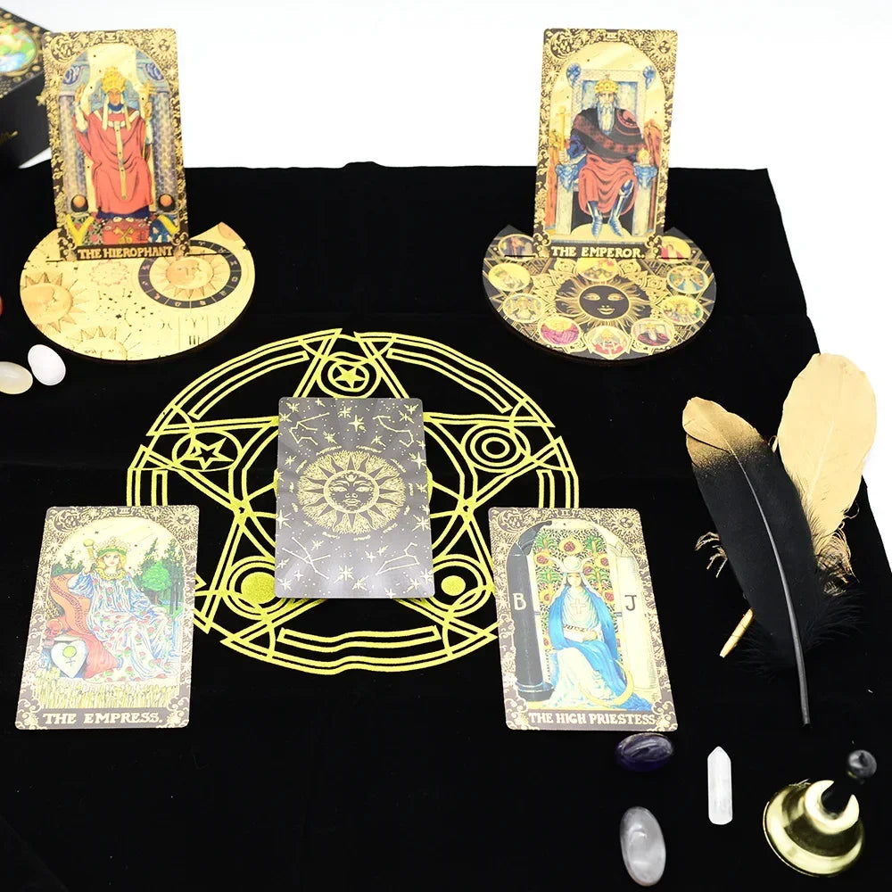 Gold Foil Tarot Card Deck Gift Box Sun Feather Design