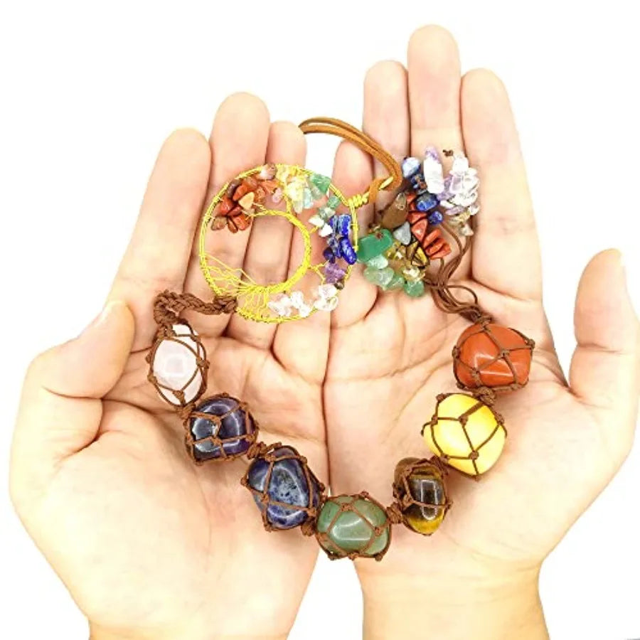 Tree of Life 7 Chakra Stones Dream Catchers Healing Crystals Gifts Window Car Hanging Ornaments Curtain Hangings Feng Shui Witc