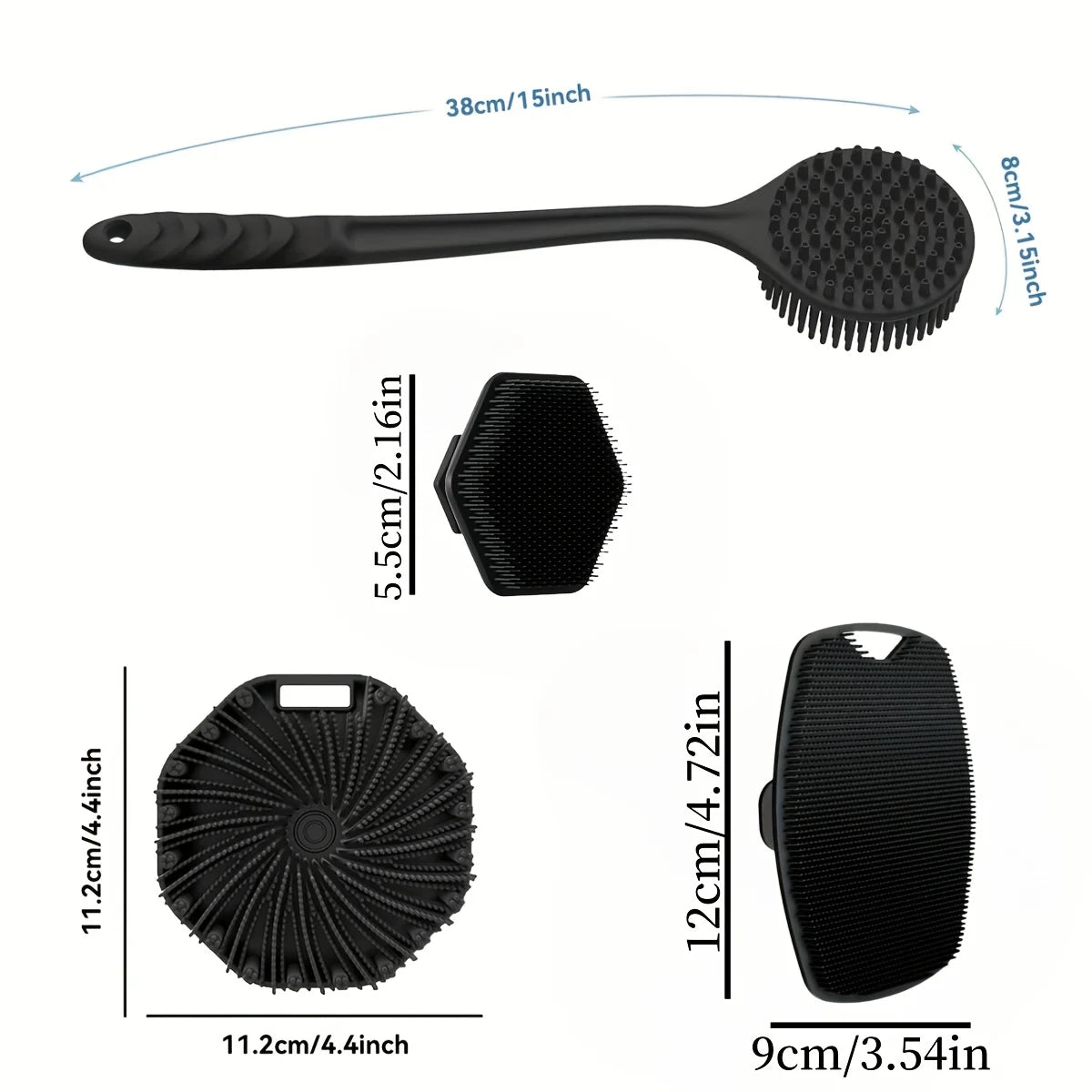 Bath Brush Set 4-Piece Soft Silicone Non-Slip Handle