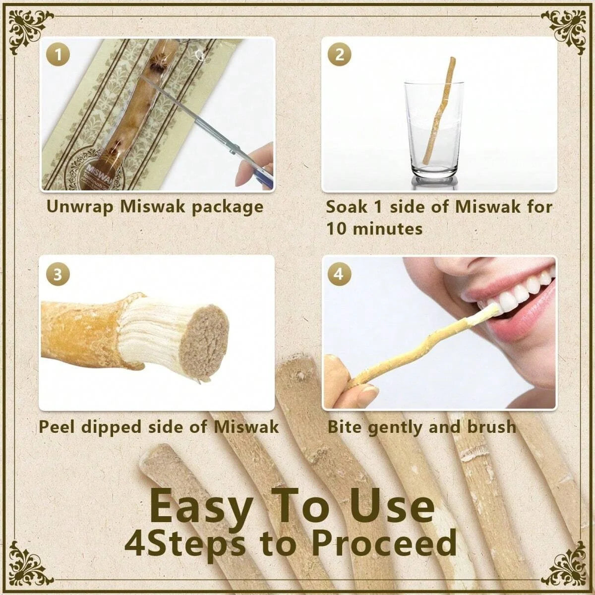 Freegrin Natural Miswak Sticks Siwak Wood Organic Toothbrush